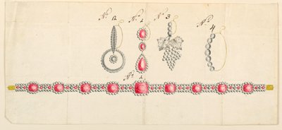 Designs for a Necklace and Four Earrings by Unknown